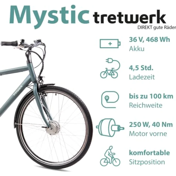TRETWERK - 28 Zoll E-Bike Herren Pedelec - Mystic grau - E-Citybike Herrenfahrrad mit 7 Gang Shimano Nexus Nabenschaltung - Elektrofahrrad mit Frontmotor 250W, 36V – Bild 3