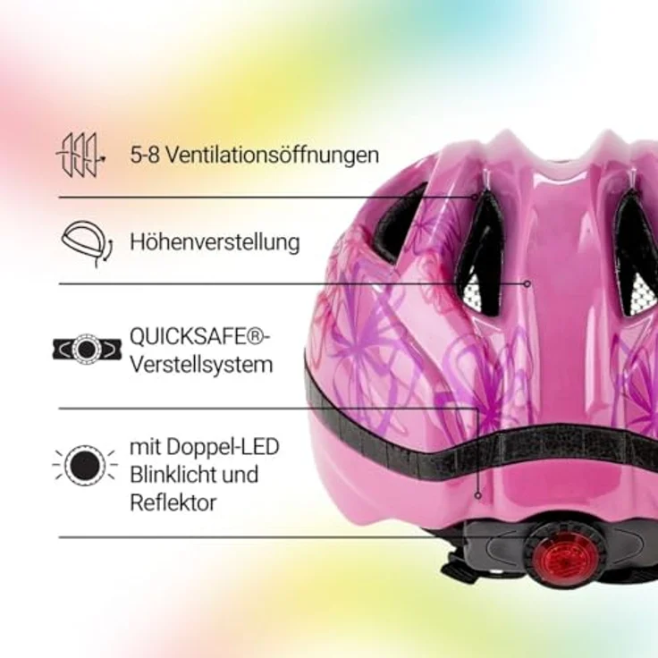 KED Meggy II Trend, Kinder Fahrradhelm mit Insektenschutznetz und integriertem LED-Rücklicht, Soft Pink Flower, 46-51 (S) – Bild 4