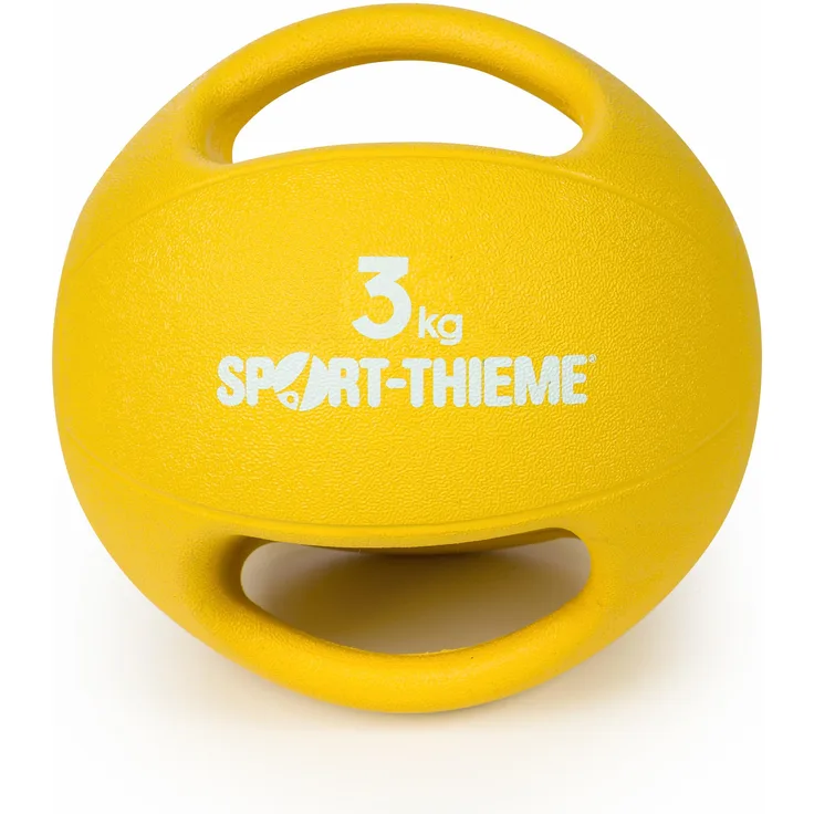 Sport-Thieme Medizinball mit Griff, 3.43 kg, rutschfestes Gummi, hygienisch, gelb, 240 mm Durchmesser