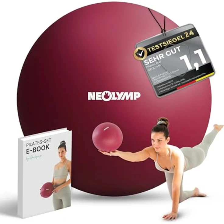 NEOLYMP Pilatesball 20 cm, rutschfester Mini Gymnastikball aus Silikon inkl. Pumpe für Core-Training, Balance, Yoga & Physiotherapie (Berry) – Bild 1