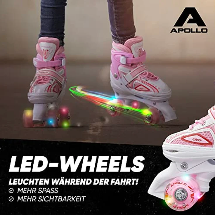 Apollo Rollschuhe LED Rollschuhe größenverstellbar Super Quads X-Pro, größenverstellbare Roller Skates für Mädchen und Jungen - Größen 31-42, LED Räder, verstellbar von Größe 31-42 – Bild 3