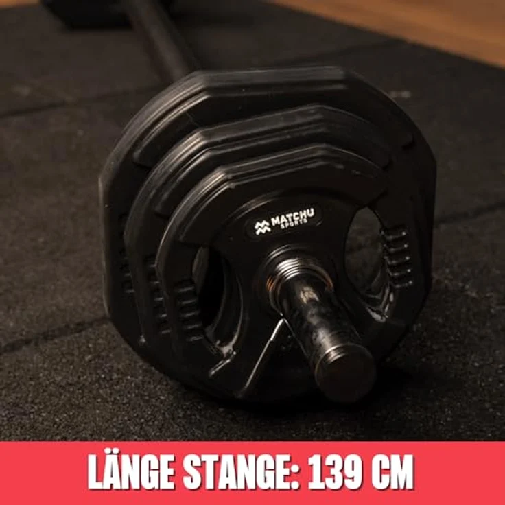 MATCHU Aerobic Pump Set, Langhantelset mit 20 kg inkl. 6 Hantelscheiben und Federverschlüssen, Schwarz – Bild 4