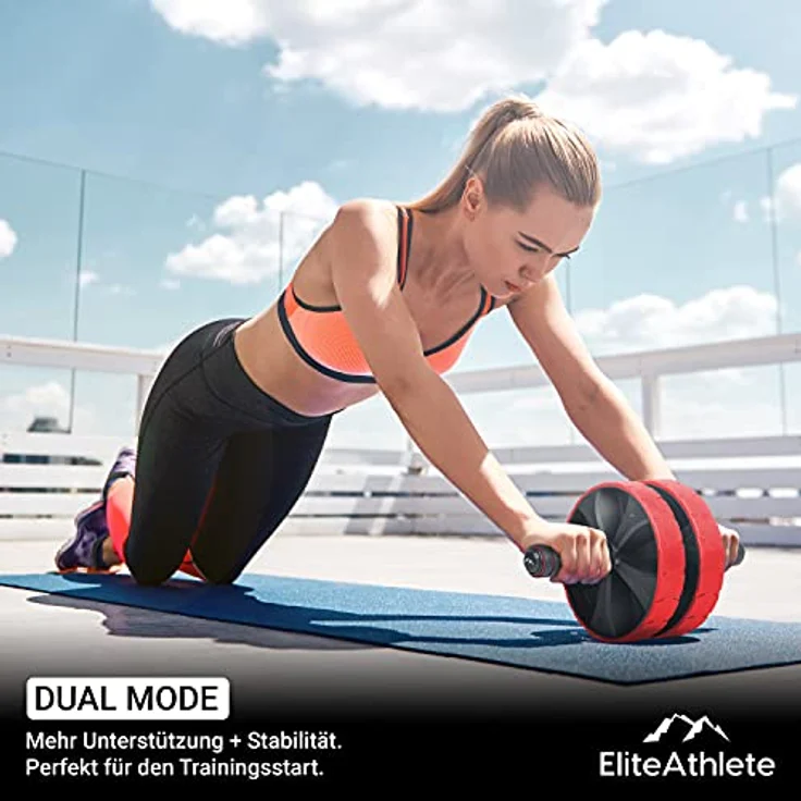 EliteAthlete Bauchroller Bauchmuskeltrainer - Bauchtrainer für Zuhause - Bauch Weg Abdominal Trainer - AB Wheel Roller inkl. gepolsterter Kniematte – Bild 4