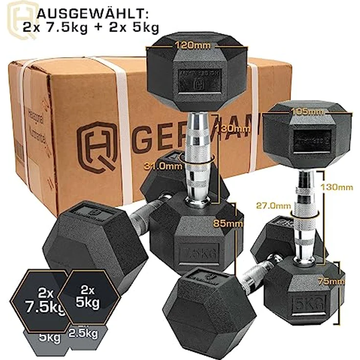 HQ Germany® Hexagon Hanteln | 2.5-37.5kg | Starter-Sets | ±1,5% Gewichtstoleranz, Gewicht:+Starter-Set (2x 5KG + 2x 7.5KG) – Bild 5