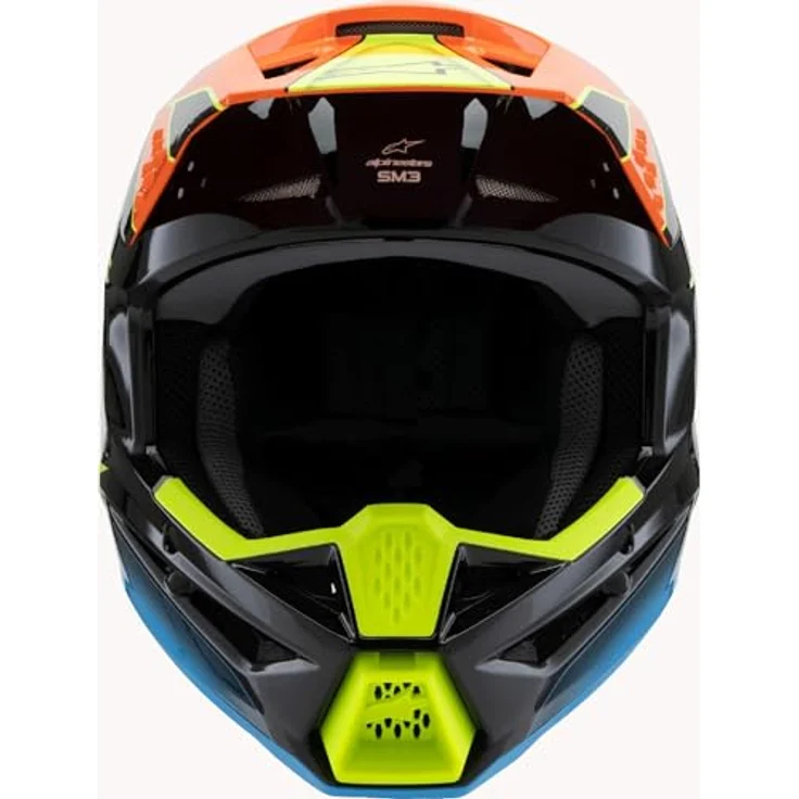 Alpinestars SM3 Fray Jugend Motocross Helm, schwarz/blau/gelb, leichtes Design mit anpassbaren Innen- und Wangenpolstern, Größe Y/L (52/53) – Bild 2