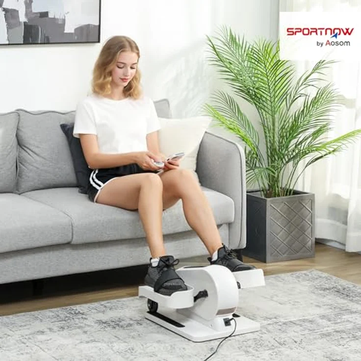 SPORTNOW Mini Ellipsentrainer, elektrischer Untertisch Crosstrainer mit 12 Geschwindigkeiten, 7 Widerstandsstufen, Fernbedienung und LED-Display, Weiß/Schwarz – Bild 2