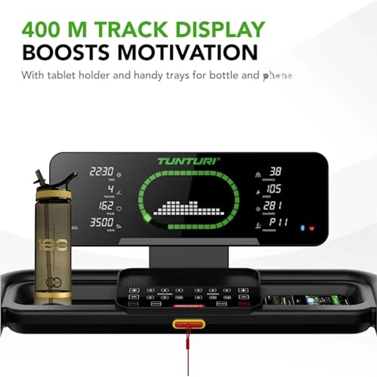 Tunturi Cardio Fit T60 Laufband - Walking Pad mit 44 Programmen, klappbar, kompakt, 0,8 bis 18,0 km/h, 140 x 50 cm große Lauffläche, für Zuhause – Bild 3