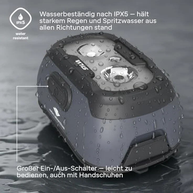 Silva Seek LED Stirnlampe, 420 Lumen, 3 Helligkeitsstufen, Wasserfest, mit Rot- und Weißlicht, batteriebetrieben oder mit wiederaufladbarem Akku, inklusive Batterieanzeige, 92 g – Bild 3