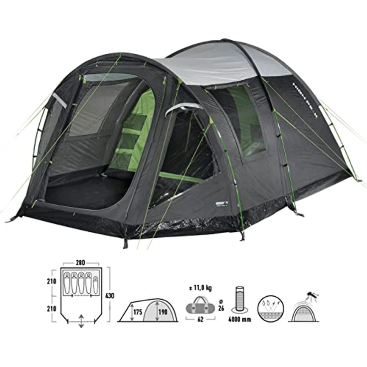 High Peak Santiago 5.0 Zelt grau/grün mit 190 cm Stehhöhe und abgedunkeltem Innenzelt – Bild 2