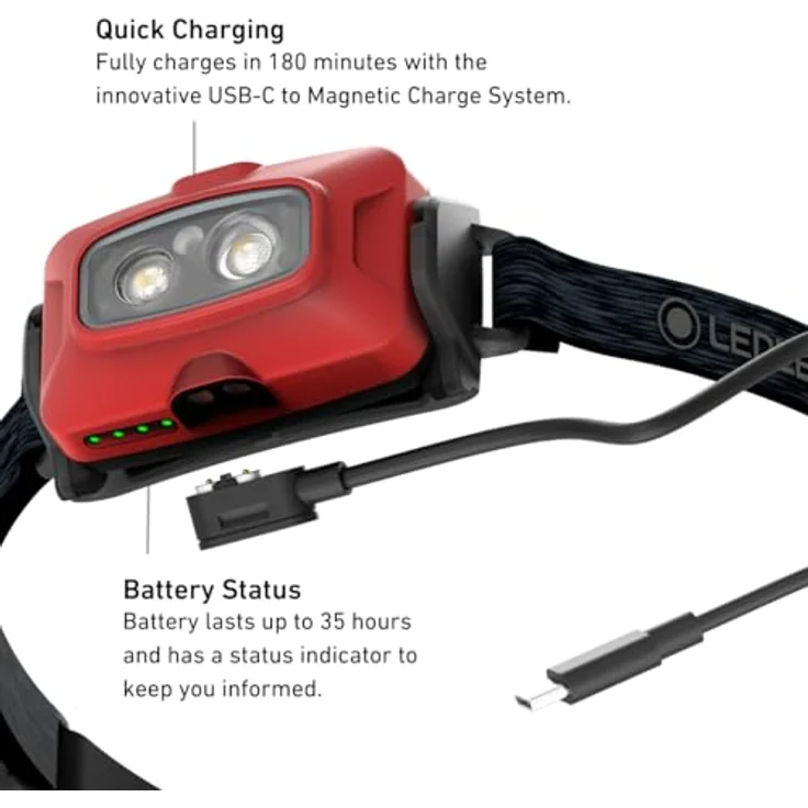 Ledlenser HF4R Core, wiederaufladbare Stirnlampe mit 500 lm Lichtleistung, rotes Frontlicht und wasserfestem Design, rot – Bild 5