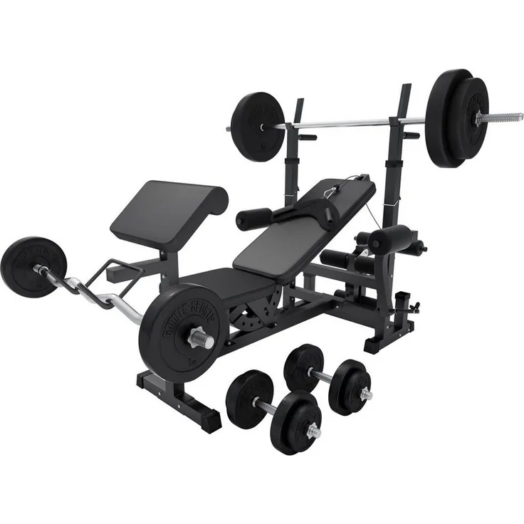 GORILLA SPORTS Kraftstation inkl. Hantelset 100kg, Latzug, Weiß/Schwarz - Multifunktion Hantelbank