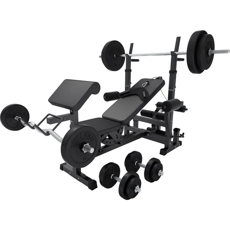 GORILLA SPORTS Kraftstation inkl. Hantelset 100kg, Latzug, Weiß/Schwarz - Multifunktion Hantelbank