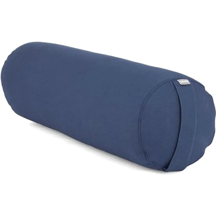 Bodhi Yoga Bolster Rolle Ø 22 cm | Yogarolle mit Bio-Dinkelfüllung | Yogakissen für Restorative & Yin Yoga | Waschbarer Bezug aus Baumwolle | Pilates Kissen mit Trageschlaufe (blau) – Bild 1