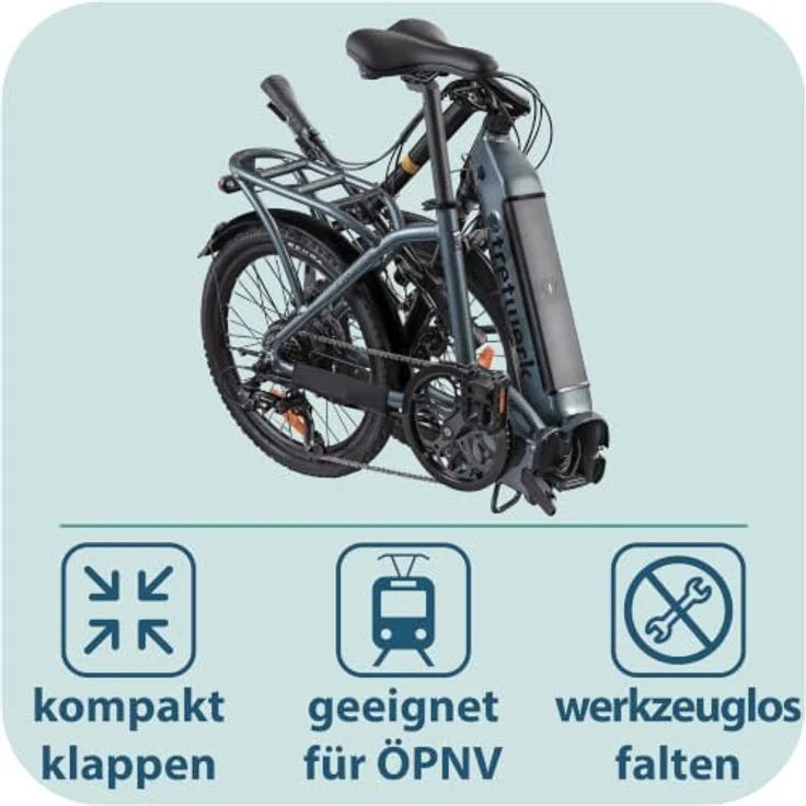 Tretwerk Camper E-Bike, faltbares Elektrofahrrad mit 468 Wh Akku und Shimano 7-Gang-Schaltung, grau – Bild 5