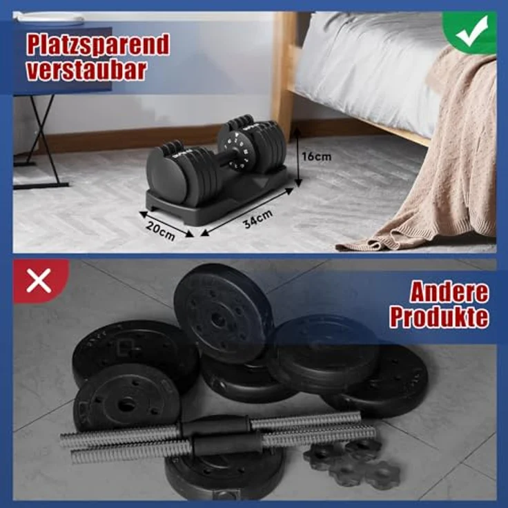 DH FitLife verstellbare Hanteln 2 x 12kg mit 5 Gewichtsstufen, Kurzhanteln Set, platzsparend, 2er Set – Bild 4