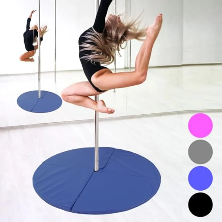 TRUTZHOLM Pole Dance Matte Ø 120 cm, faltbare Tanzstangenmatte mit EPE-Schaumkern, blau – Bild 1