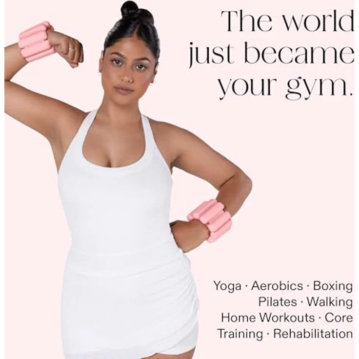 Bala Armreifen, Handgelenk- und Knöchelgewichte, 0,9 kg Set in Blush, verstellbares Silikon-Gewichts-Armband für Fitnessstudio, Yoga, Pilates, Cardio und Krafttraining – Bild 3