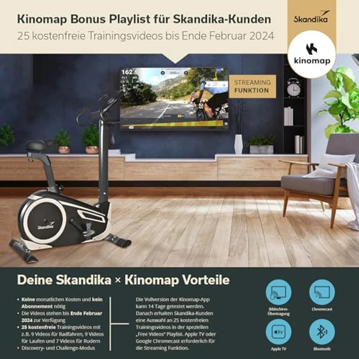Skandika Ergometer Morpheus | Heimtrainer für Zuhause, 12 kg Schwungmassensystem, 32 Levels, 24 Programme, App Kompatibel mit Kinomap, Pulsgurt, Tablethalterung | Indoor Fahrrad bis 150 kg – Bild 4