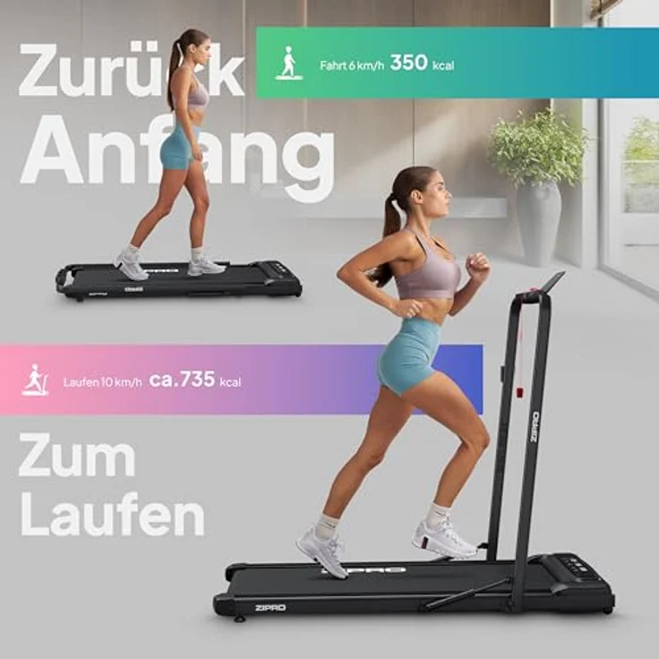 ZIPRO Newlite Laufband Klappbar, Walking Pad, 2 Trainingsmodi, bis 10 km/h, Hohe Stabilität 110 kg, Easy Walk Dämpfung, Leiser Motor, LED-Display – Bild 3