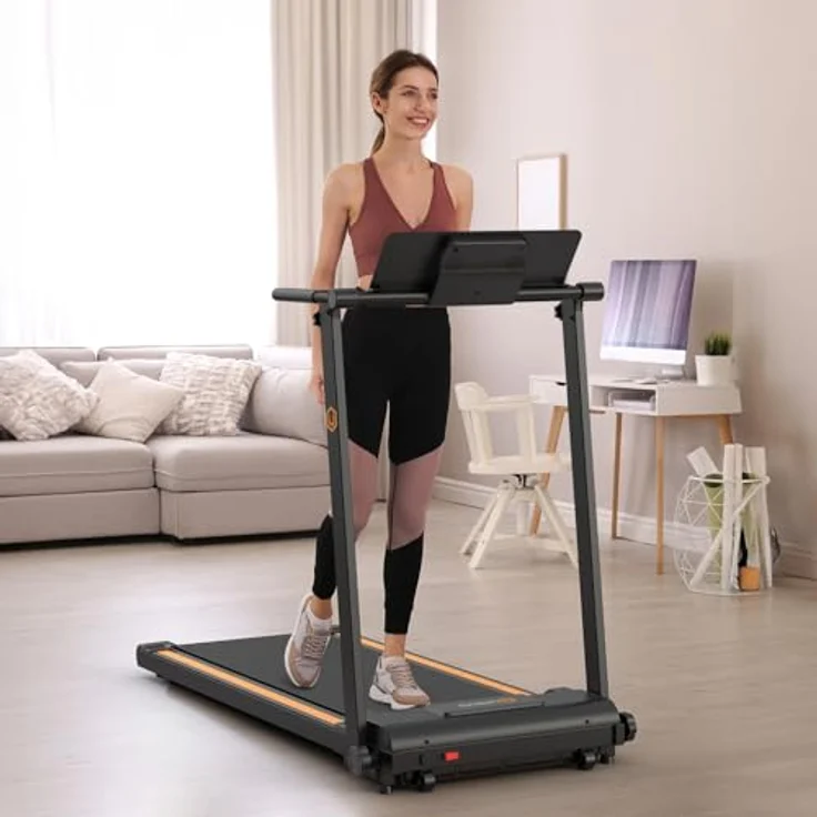 Urevo Laufband mit HIIT-Laufeinstellungen, leiser Motor und rutschfestem Gürtel, 16 Zoll breite Lauffläche – Bild 1