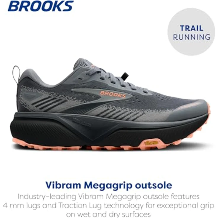 Brooks Cascadia 20 Damen All-Terrain-Laufschuh mit Vibram Megagrip Sohle, Grey/Grey/Peach, Größe 40.5 – Bild 4