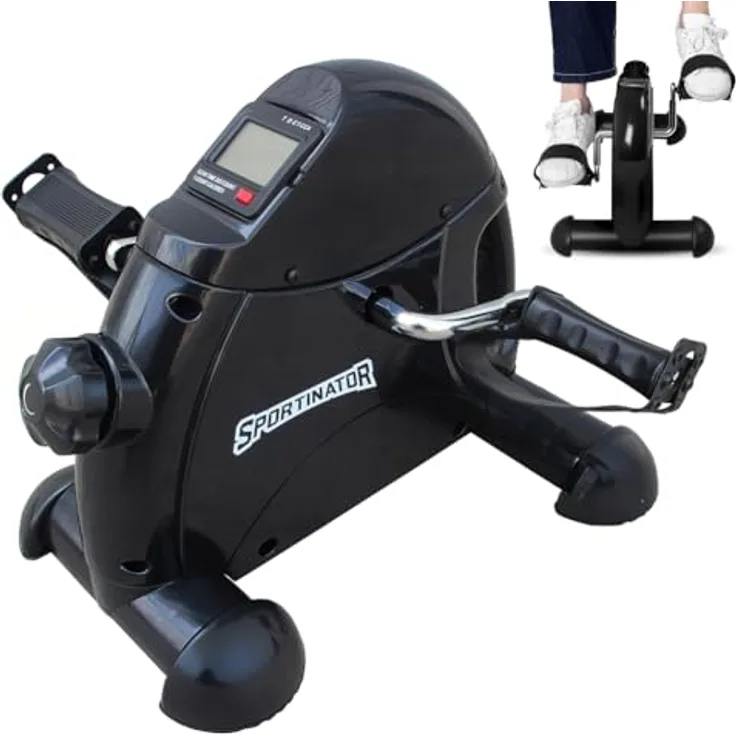 SPORTINATOR Mobility Mini Pedaltrainer – Multifunktionaler Heimtrainer für Beine & Arme mit einstellbarem Widerstand, LCD-Display, kompakt & platzsparend (Schwarz)