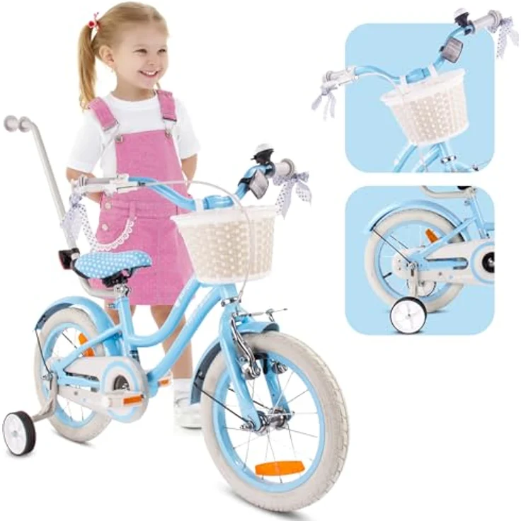 Sun Baby Silver Moon 14 Zoll Mädchenfahrrad mit Stützrädern, blau – Bild 1