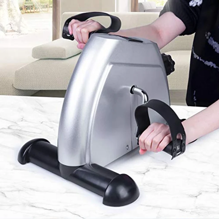 Uten Beintrainer, Heimtrainer Mini Bike Arm und Beintrainer für Zuhause Büro Einstellbarer Widerstand mit Rutschfester Matte für Senioren Reha Maßnahmen Silber – Bild 5