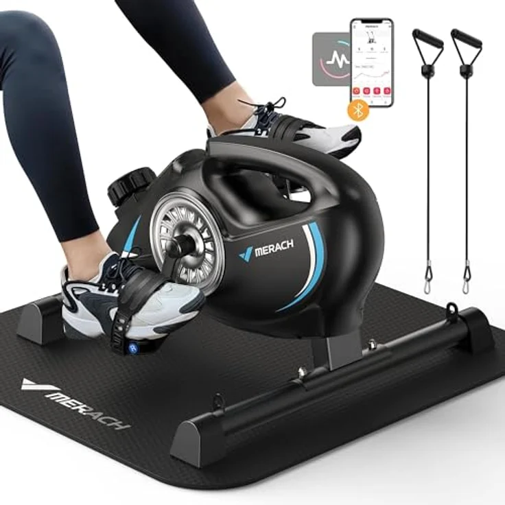 MERACH Pedaltrainer, Mini Heimtrainer Senioren mit 2 Widerstandsbändern und LCD-Monitor, Platzsparend, schwarz – Bild 1