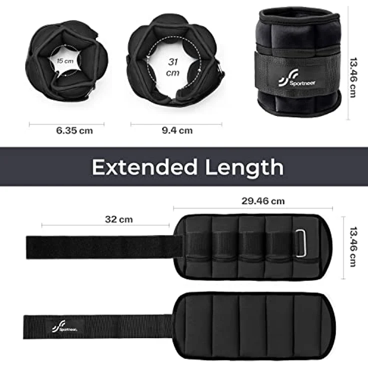 Sportneer Neopren, Gewichtsmanschetten, Verstellbares Fußgelenkgewichte Set, Fuß-/Handgelenkgewicht Manschetten, 1 Pfund bis 7 Pfund (454 g bis 3,18 kg), 2er Packung, Modern, Schwarz - Preisvergleich – Bild 4