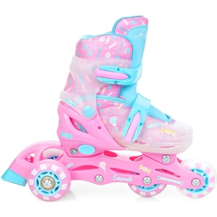 RAVEN 4in1 Inline Skates Triskates für Kinder Mädchen, verstellbar, Caramell, Größe 26-29 (16,5cm-18,5cm), LED-Rollen, robustes Design, 3-fach-Verschluss – Bild 5