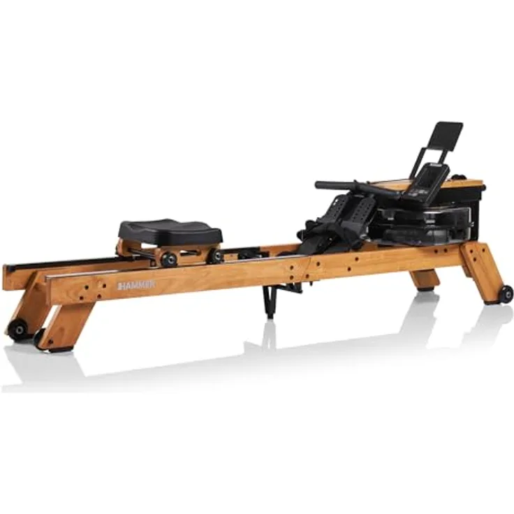 HAMMER AquaFold Wasser-Rudergerät, Echtholz, klappbar, 99% vormontiert mit 6-fach verstellbarem Wasserwiderstand und Bluetooth Trainingscomputer