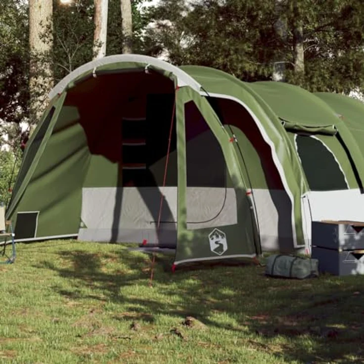 vidaXL Tunnel Familienzelt 8 Personen, Campingzelt mit Steckverbindungssystem, Wasserdicht Tunnelzelt mit E-Anschluss, Gruppenzelt, Grün 185T Polyester – Bild 2