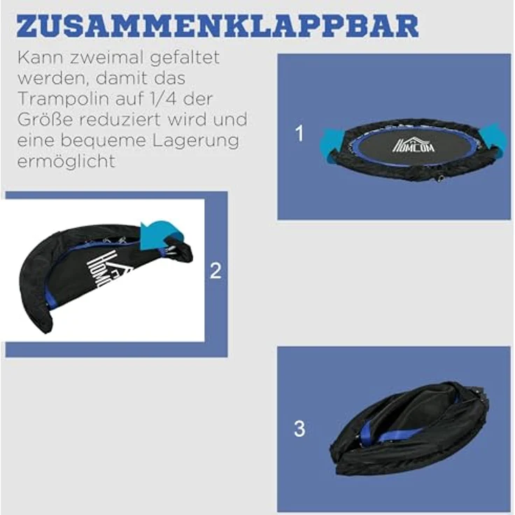 HOMCOM 102 cm Fitness-Trampolin, Faltbares Mini-Trampolin mit 4-Fach Höhenverstellbarer Haltegriff, belastbar bis 100 kg, Schwarz – Bild 4