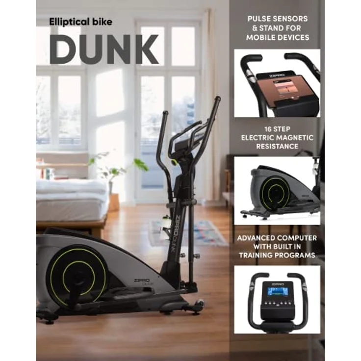 Zipro Dunk Magnetischer Crosstrainer für Zuhause iConsole+ bis zu 150 kg - 12-Stufen Widerstand Ellipsentrainer Heimtrainer mit Computer misst Puls Kalorien Distanz Schnelligkeit - in Grau – Bild 3