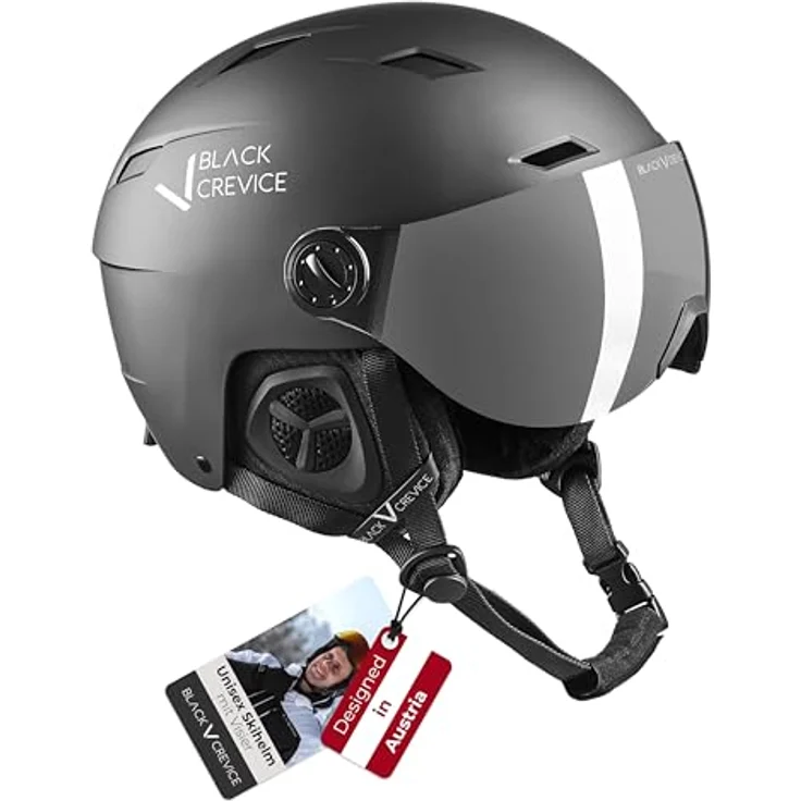 BLACK CREVICE Skihelm Kirchberg mit Visier, schwarz, M (54-57cm), atmungsaktiv und verstellbar, CE-zertifiziert – Bild 1