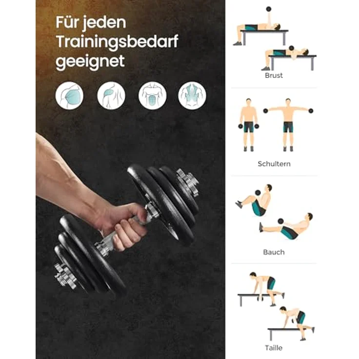 SONGMICS Hanteln, Hantelset aus Gusseisen, verstellbar, 2 x 20 kg, für Fitnessstudio und Zuhause, tintenschwarz SYL40T – Bild 4