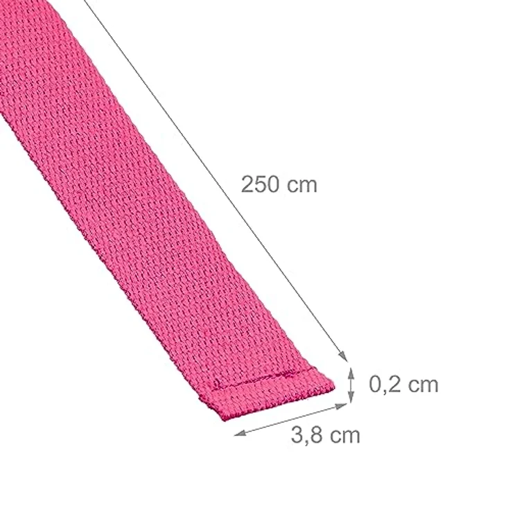 Relaxdays Yogagurt 2er Set, Dehnungshilfe, 250 x 3,8 cm, Yogaband für Anfänger und Fortgeschrittene, Baumwolle, pink – Bild 4