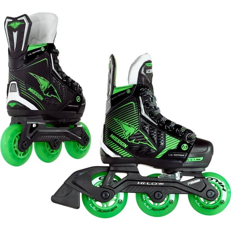 Mission Inlinehockey Skate Lil' Ripper Adj. - Verstellbare Rollschuhe für Mädchen, Größe 29.5 – 33.5, Grün/Schwarz