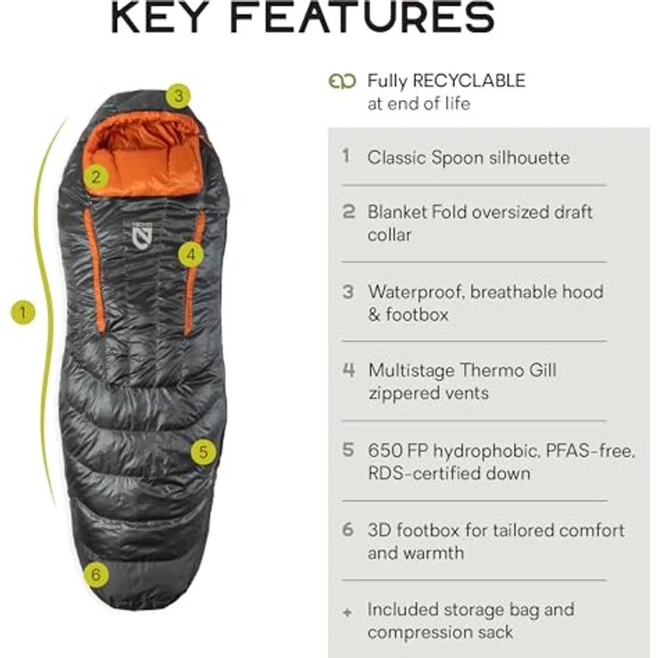 Nemo Equipment Disco 30, leichter Daunenschlafsack mit Koppelbarkeit und wasserabweisendem Material, für Sommer-Aktivitäten – Bild 2