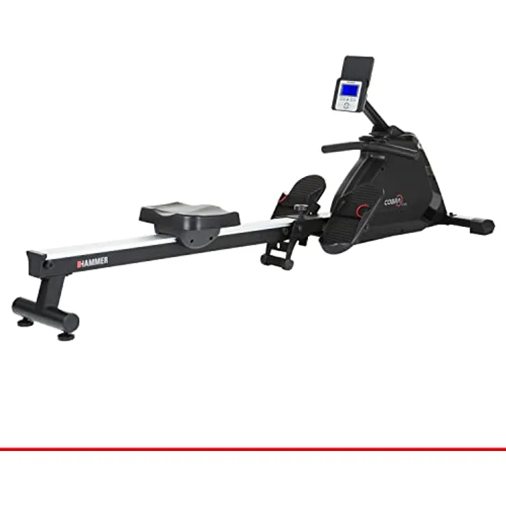 HAMMER Rudergerät Cobra XTR Plus II für zu Hause – Rudermaschine mit innovativem Trainingscomputer, Smartphone-/Tablethalterung, bis 130 kg Nutzergewicht, 232 x 55 x 75 cm, Schwarz, 4532