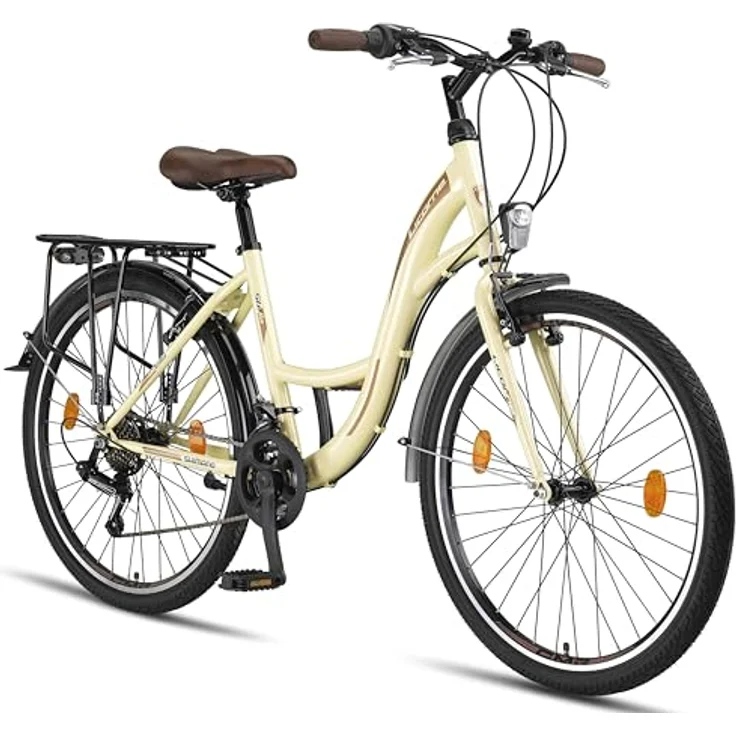 Licorne Bike Stella Premium City Bike 26 Zoll Beige - Hollandfahrrad Citybike für Damen und Herren mit 21 Gang-Schaltung – Bild 1