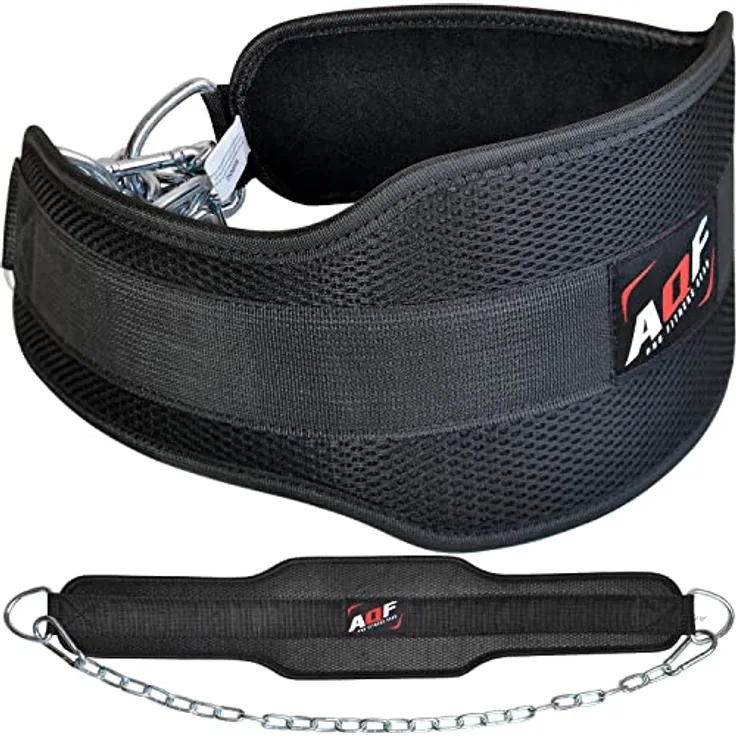 AQF Dip Gürtel Mit Stahlkette, Neopren Fitness Gewichthebergürtel, Gewichtsgürtel, Bodybuilding Dip Belt, Dipgürtel Kraftraining Gürtel Dips Herren Damen (Schwarz)
