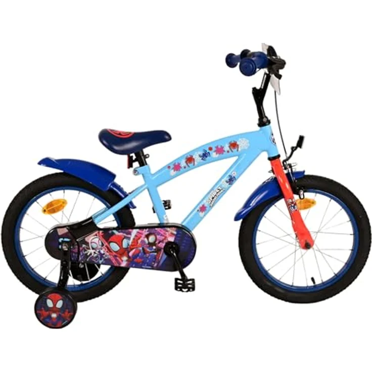 Volare Kinderfahrrad 16 Zoll Kinderfahrrad Rad Marvel Spidey Amazing Friends 21786-SACB, 1 Gang, Rücktritt, Stützräder, Schutzbleche, Kettenschutz, blau – Bild 2