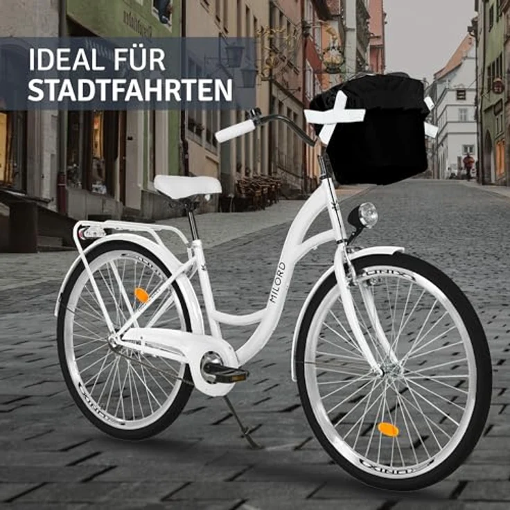 Milordbikes City-Fahrrad, Weiß, Metall, 46 cm, Aluminiumfelgen, leichte City-Reifen 700C x 35 mm, vormontiert mit Pedalen und Werkzeugen – Bild 6