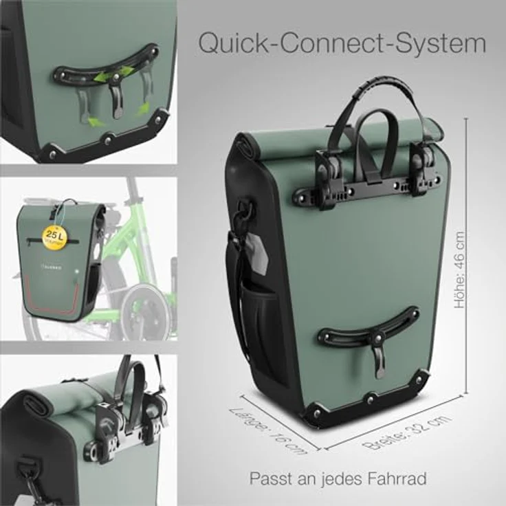 Eloneo Velotasche, Gepäckträgertasche mit 25 l, gepolstertem Laptopfach, wasserdicht, zuschaltbare LED-Beleuchtung – Bild 7