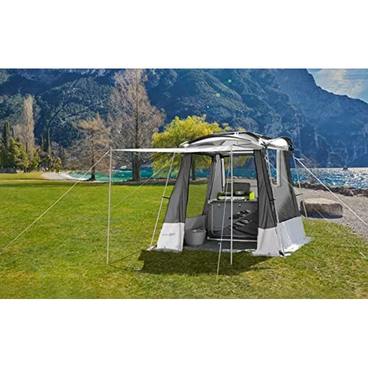 Brunner Multifunktionales Küchen- und Materialzelt mit Stahl- und Fiberglasrahmen, großen Fenstern und hochrollbarer Eingangstür – Bild 5