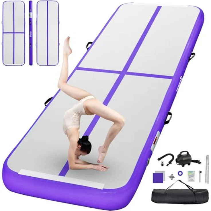FBSPORT Airtrack Matte 10cm hoch, 6m aufblasbare Gymnastikmatte mit Luftpumpe und Tragetasche für Yoga und Training im Freien – Bild 1