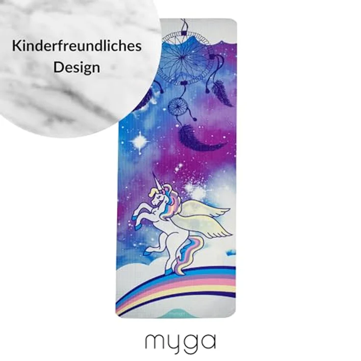 Myga Kinder Yogamatte Einhorn Sweet Dreams, rutschfest, 6 mm dick, 150 cm x 55 cm, inkl. Yoga-Posen auf Rückseite, ideal für Yoga und Spiel – Bild 5
