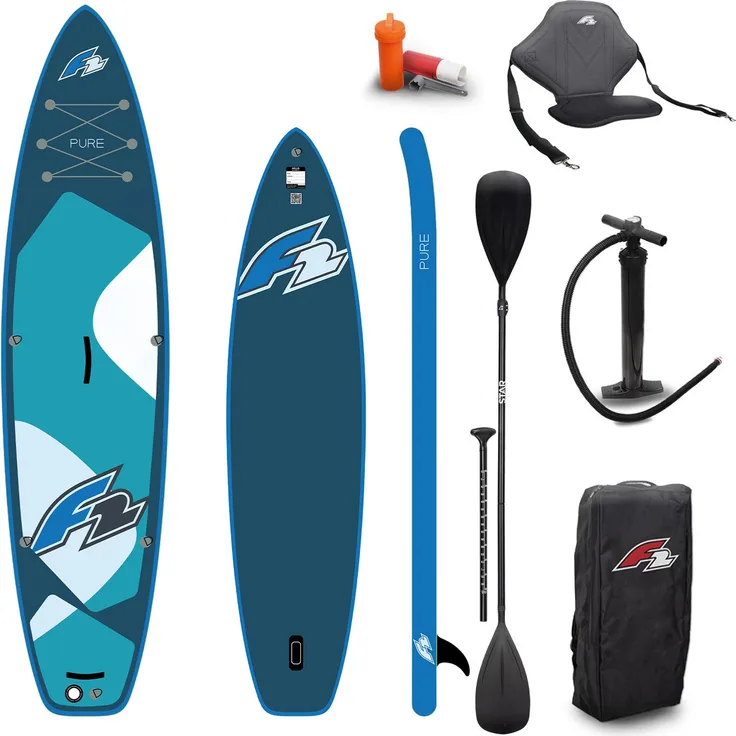 F2 Pure Oceangreen 11,6 SUP Board mit Kajak Zubehör Paket, inkl. Kajakpaddel, Sitz und Pumpe, stabil und rutschfest